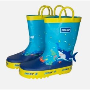 Kids Shark Rain Boots Yellow Blue Toddler Children Size 10 Waterproof